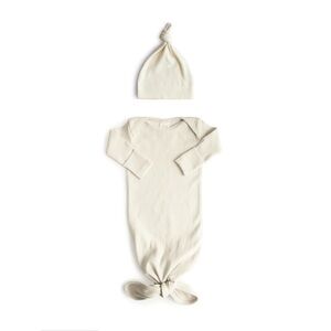 Mushie Knotted Gown with Hat 0-3 months ivory